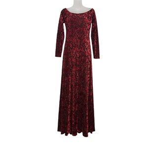 Vintage Bruno Duluc for Kush Red Floral Burnout Velvet on Black Dress